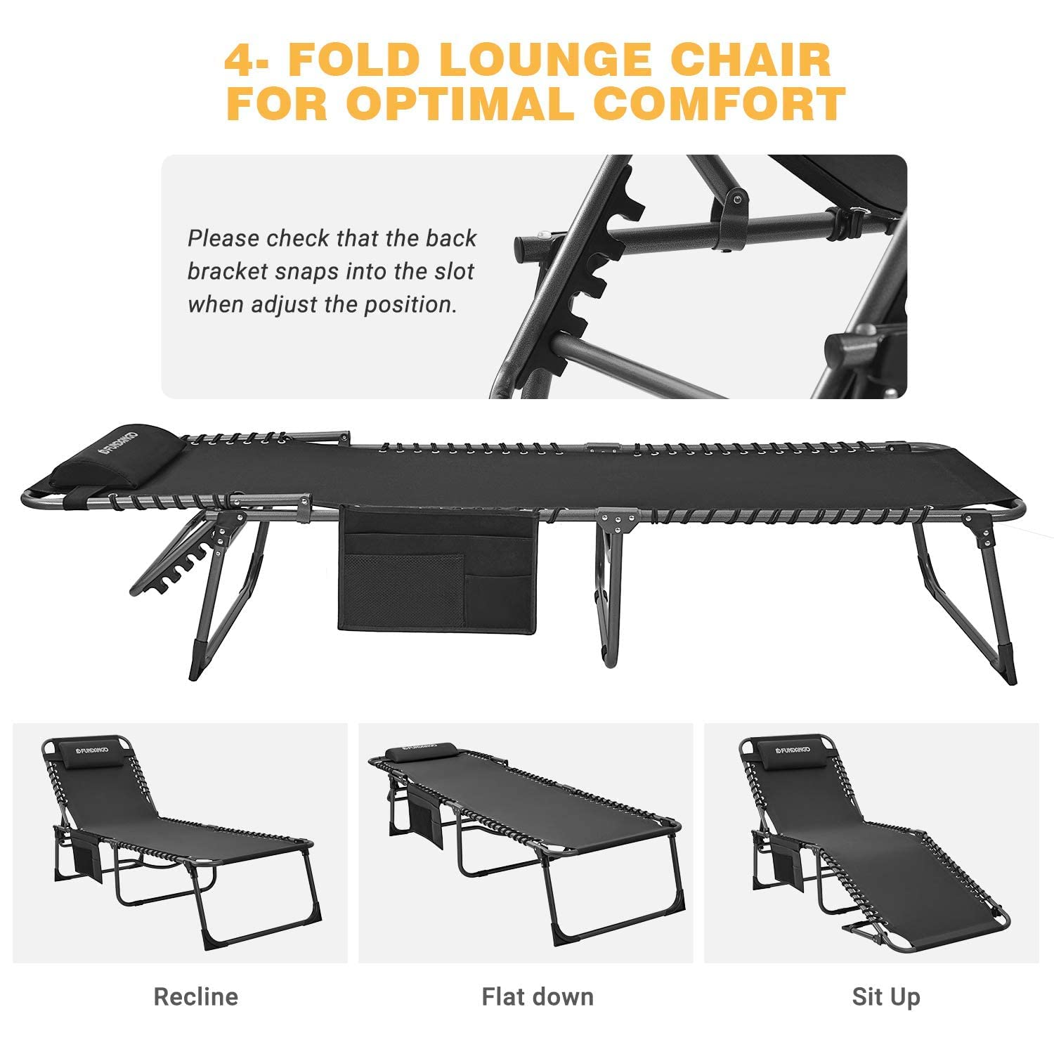 Buy FUNDANGO Folding Chaise Lounge Chair for Outdoor, Lawn, Patio