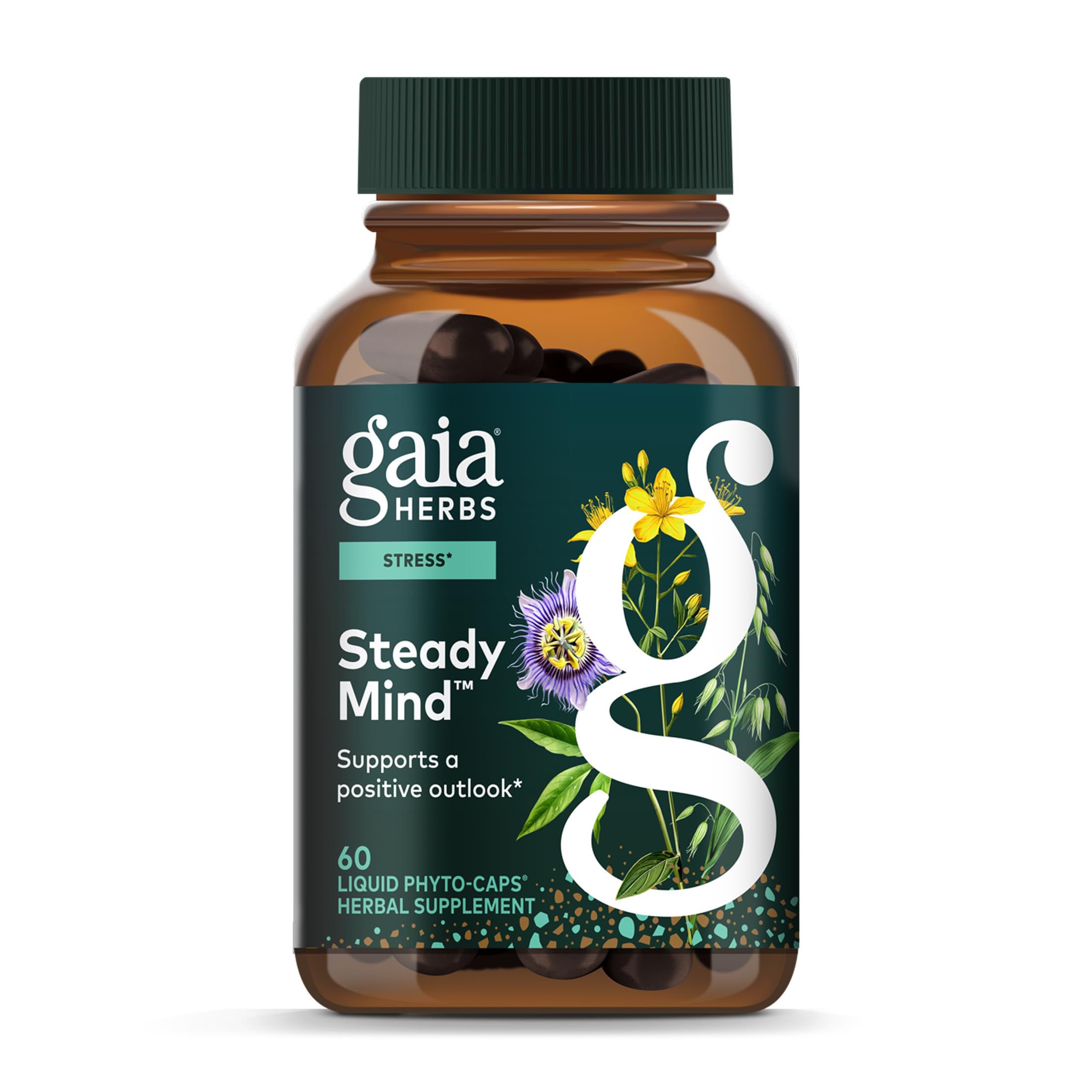 Gaia Herbs Emotional Balance - Supplement Support with Herbs Traditionally Used for Stress Relief* - with St. John's Wort, Passionflower, Vervain & Oats - 60 Vegan Liquid Phyto-Capsules (60 Servings)