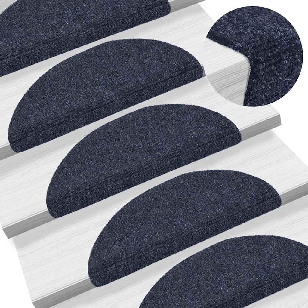 vidaXL Tapis d'escalier Autocollants 15 pièces 56 x 17 x 3 cm Bleu Demi-Rond
