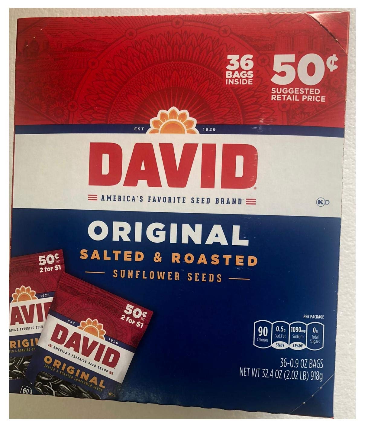 David Seed SunFlower Seeds, Original, 36 Count (Pack of 1