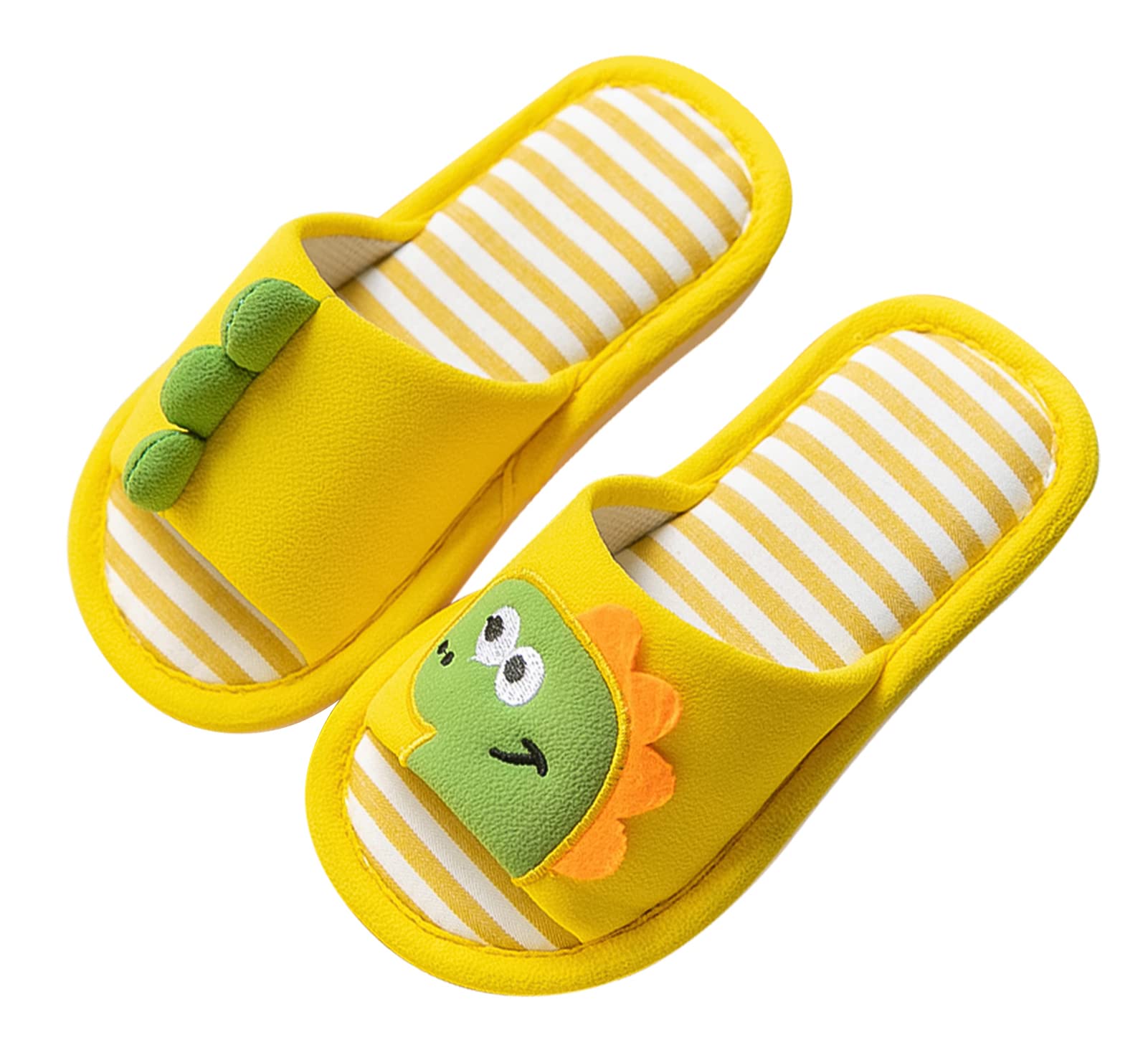 Girls Boys Dinosaur House Slippers Cute Cartoon Non-Slip Linen Indoor Outdoor Slippers Open Toe Slide Sandals Kids Home Slippers 28-29