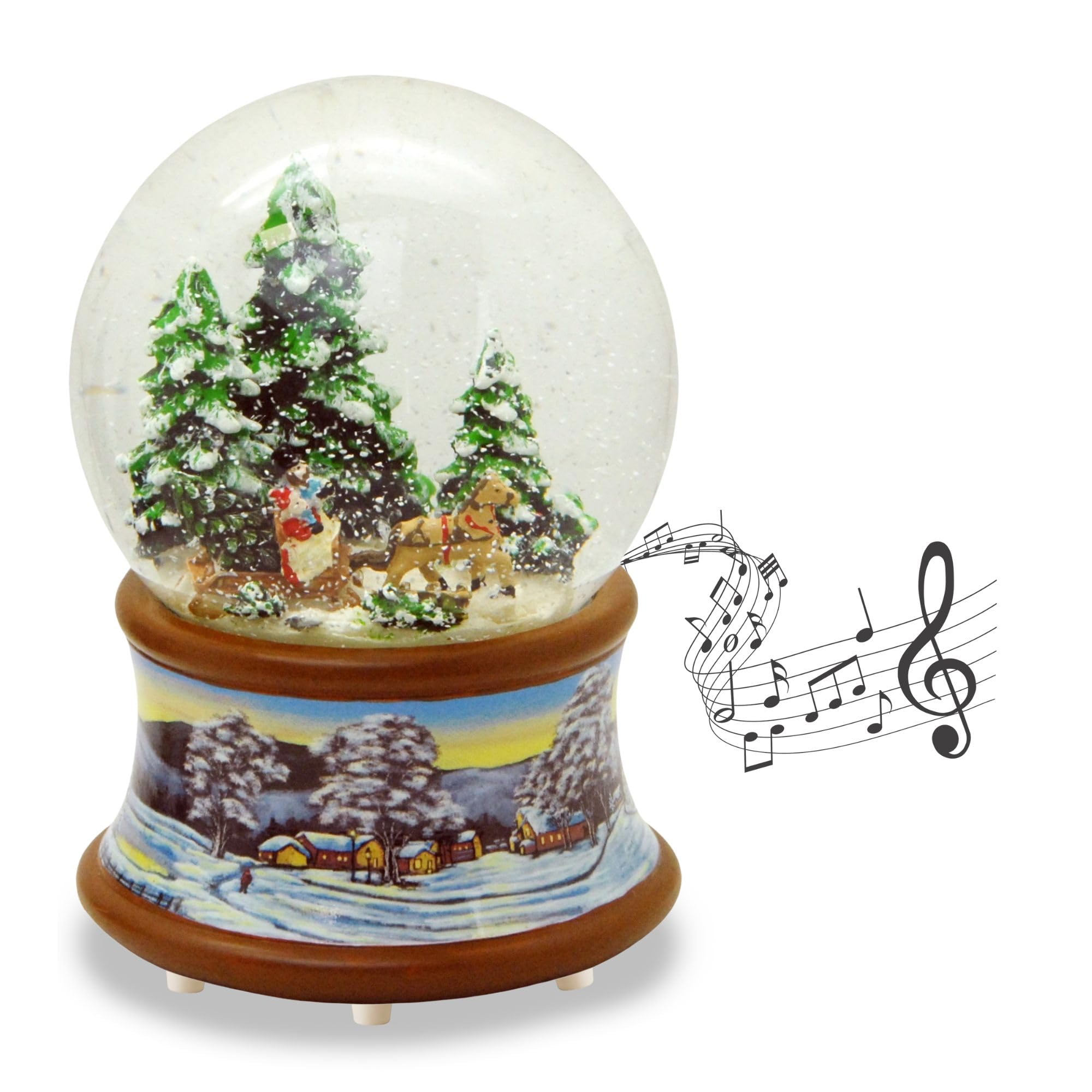 Schneekugel Familie Kutschfahrt Weihnachtsbaum Holen auf nostalgische Winterlandschaft Braunton Weihnachten Winter mit Spieluhr - 100mm breit * 20192