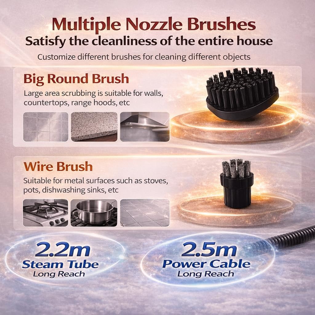 2500W Handheld High Temperature Pressurized Steam Cleaner,High Temperature-Free Portable Steamer with Large Tank for Grease, Grout, Kitchen, Bathroom, Car & Home Cleaning (Red, Upgraded)