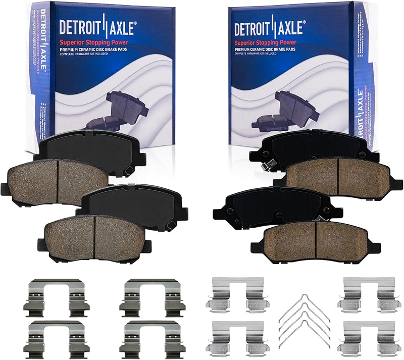 Pastilhas de freio cerâmicas Detroit Axle para Dodge Dart 2013 a 2016 – Kit dianteiro e traseiro