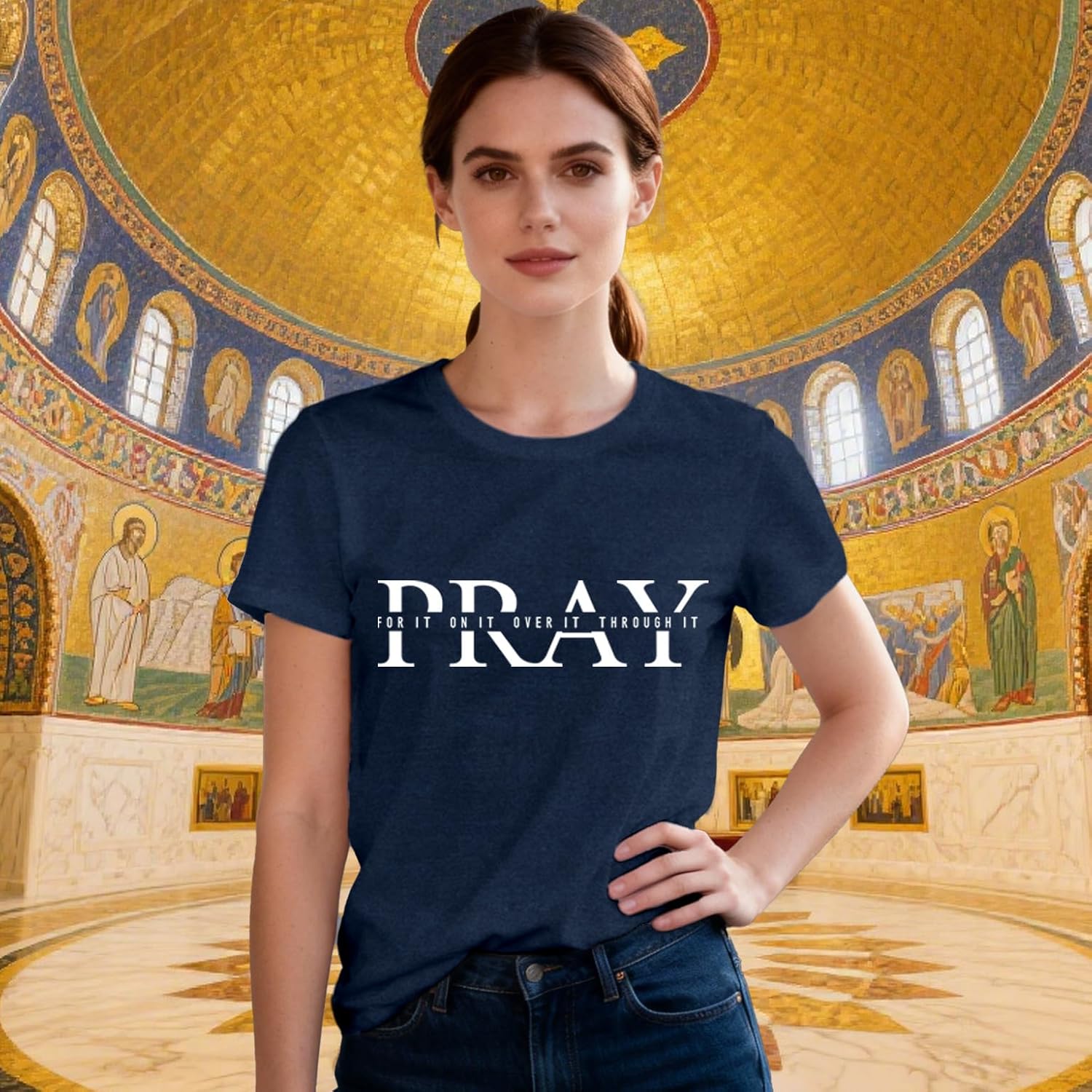 Christian Shirts for Women Prayer T-Shirt Pray for It On It Over It Through It Tee Tops - Image 2