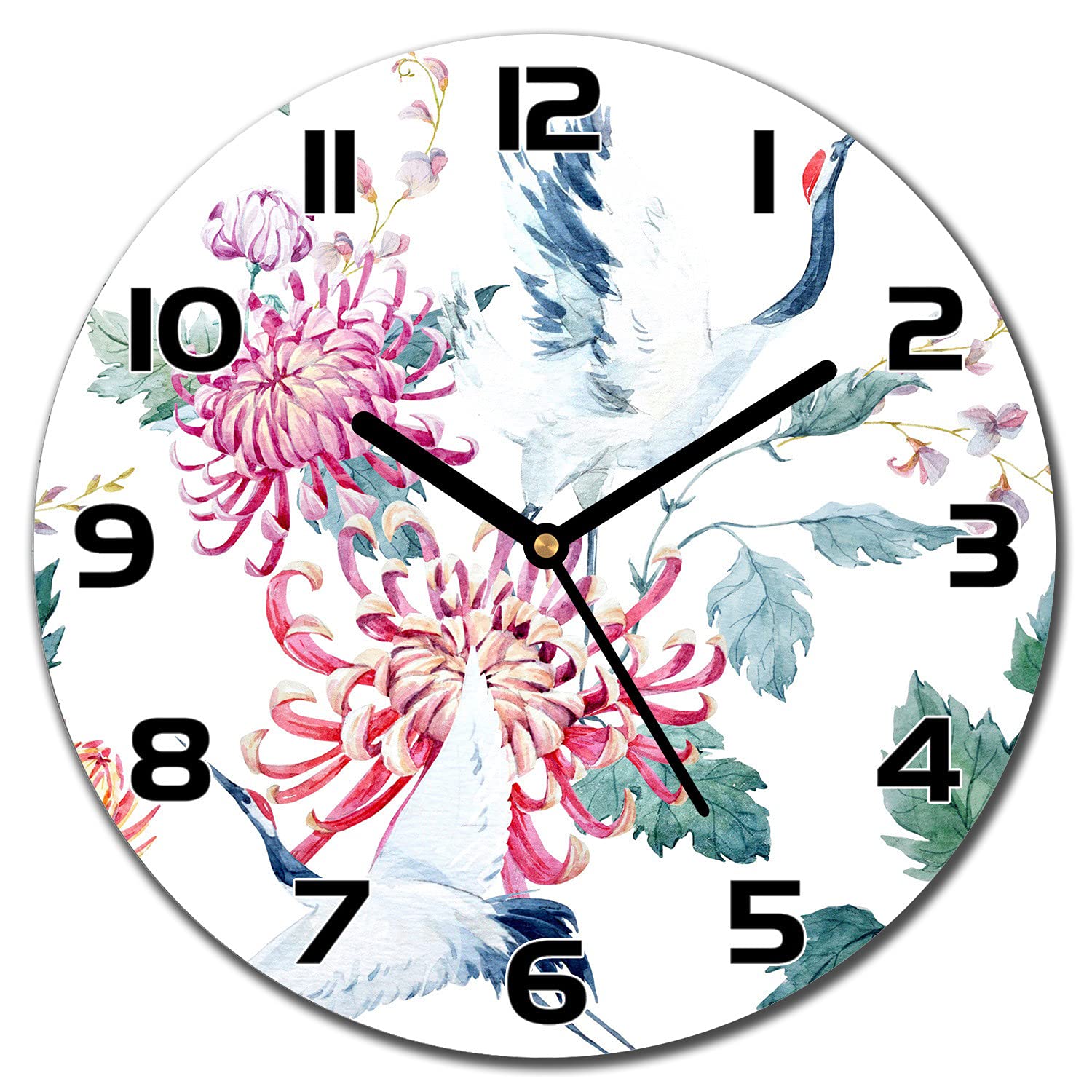 Horloge en Verre Murale Haut de Gamme Impression Moderne Motif Grue 30 cm