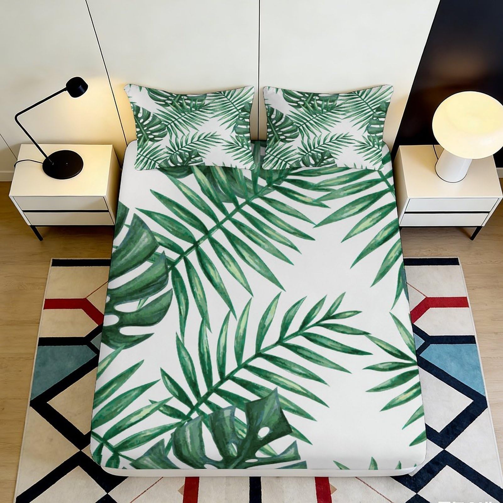 Jqzkxnhpbr Style-8 3D Printed Tropical Leaf Fitted Sheet Microfiber Soft Breathable Palm Botanical Bed Cover For Bedroom Guest Room Decor 90X200x25cm