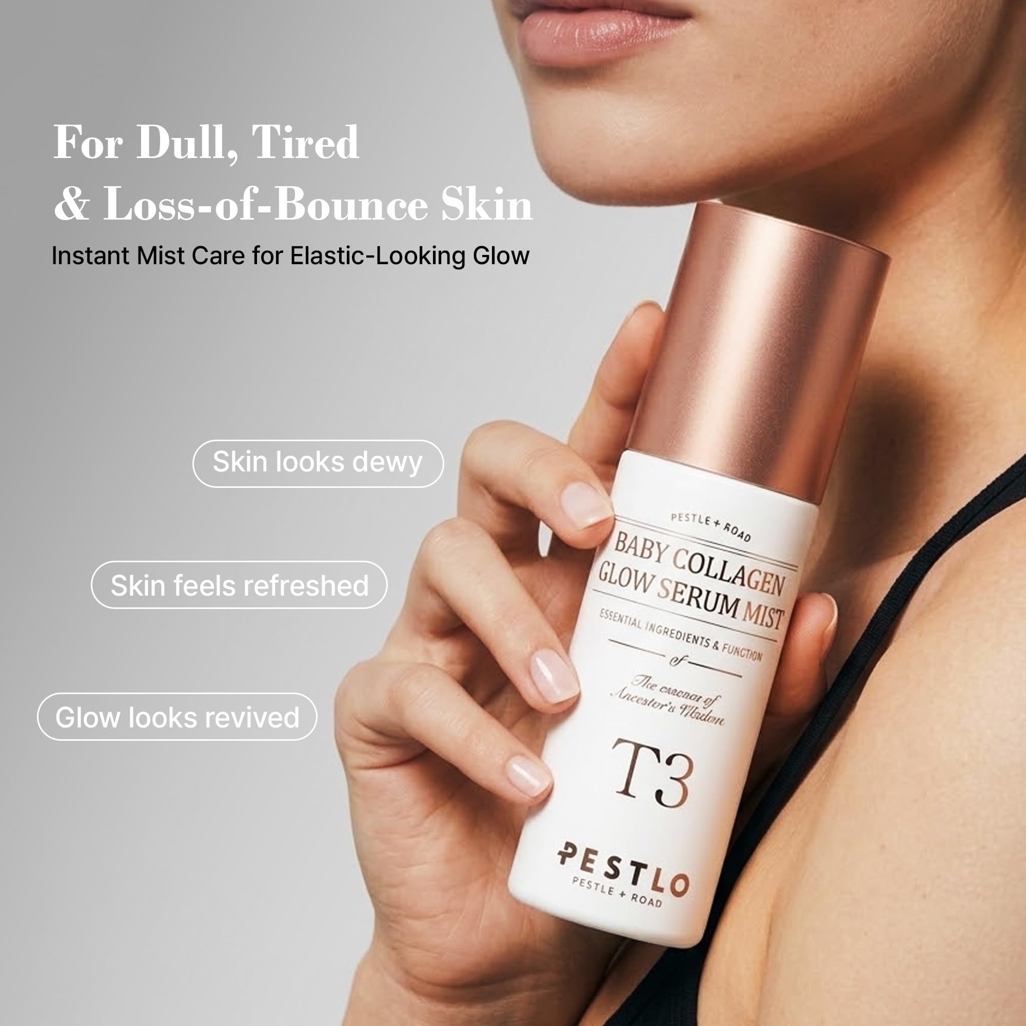 PESTLO T3 Baby Collagen Glow Serum Mist per tutti i tipi di pelle con collagene vegano e ingredienti che migliorano l'elasticità e la lucentezza, 50 ml (1,69 Fl Oz)