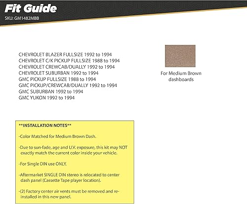 Miniatura 3 de Scosche GM1482MBB Compatible con camionetas Chevy y GMC 1988-94 de tamaño completo y 1992-94 SUV de tamaño completo con kit de tablero DIN