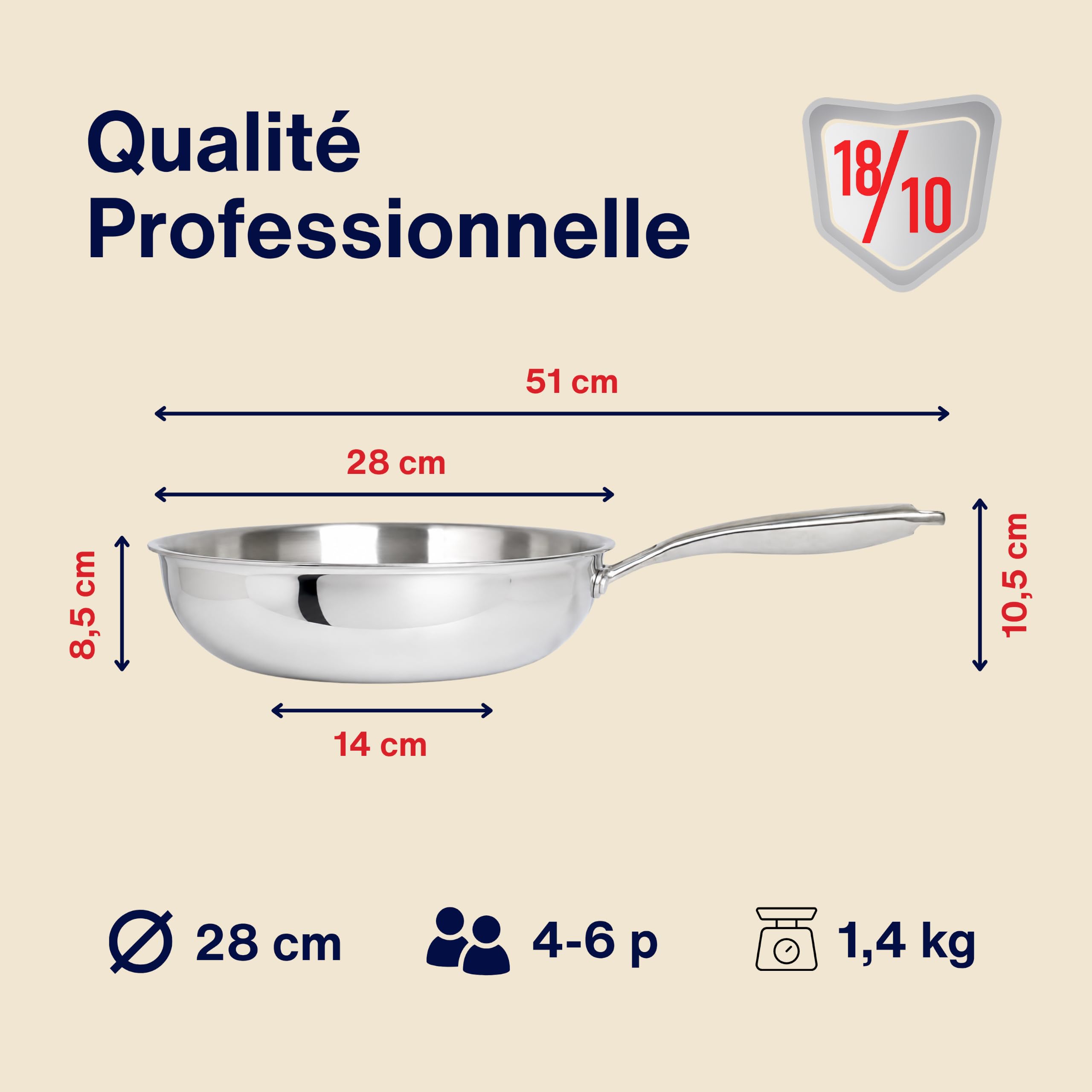 Wok 28 cm – Acciaio inossidabile 18/10 Multiply