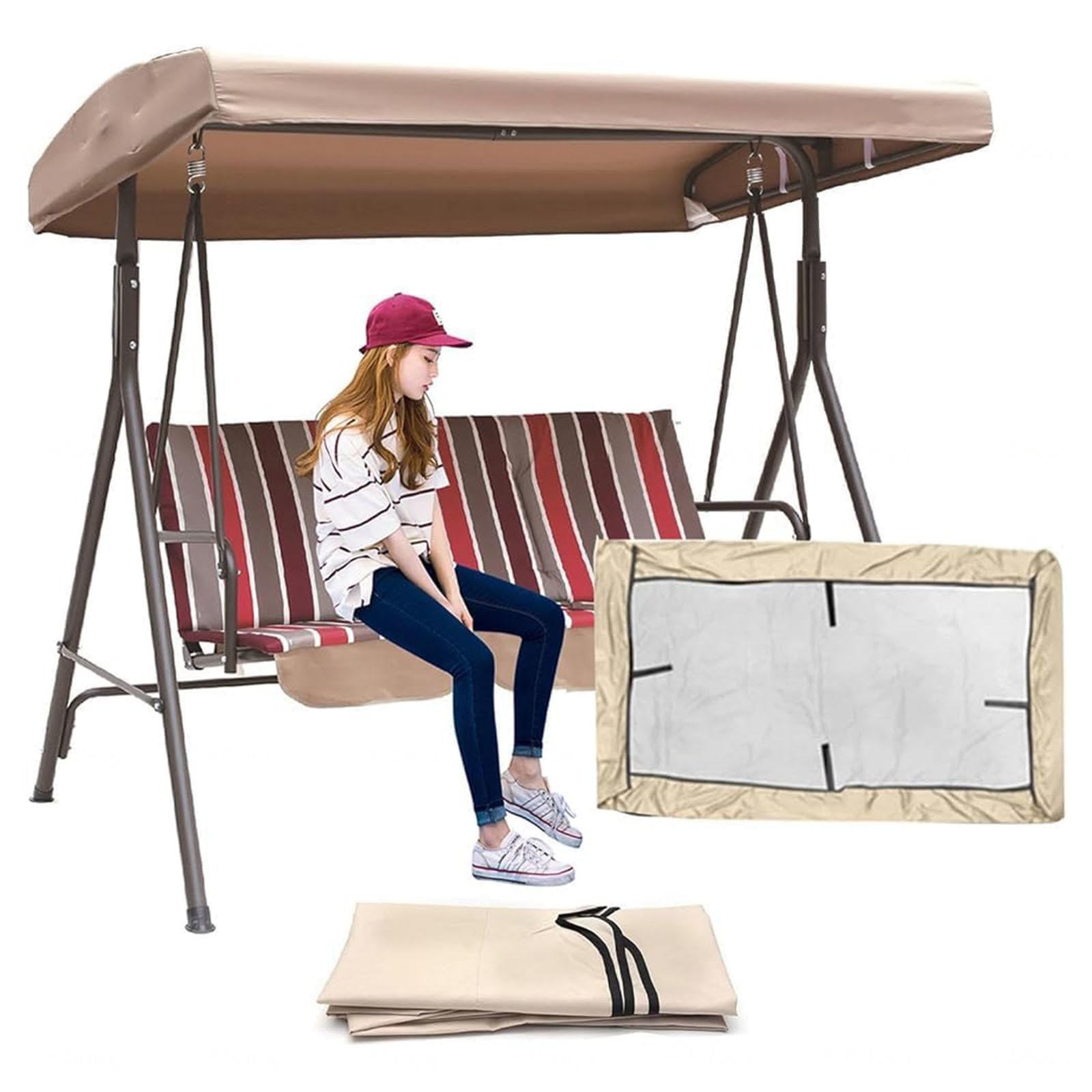 Lhcxkjgs Beige 210D Coated Oxford Fabric Swing Canopy 75 X 47 X 7.8 In Waterproof, Uv-Resistant Swing Replacement Canopy For Lawn Garden,
