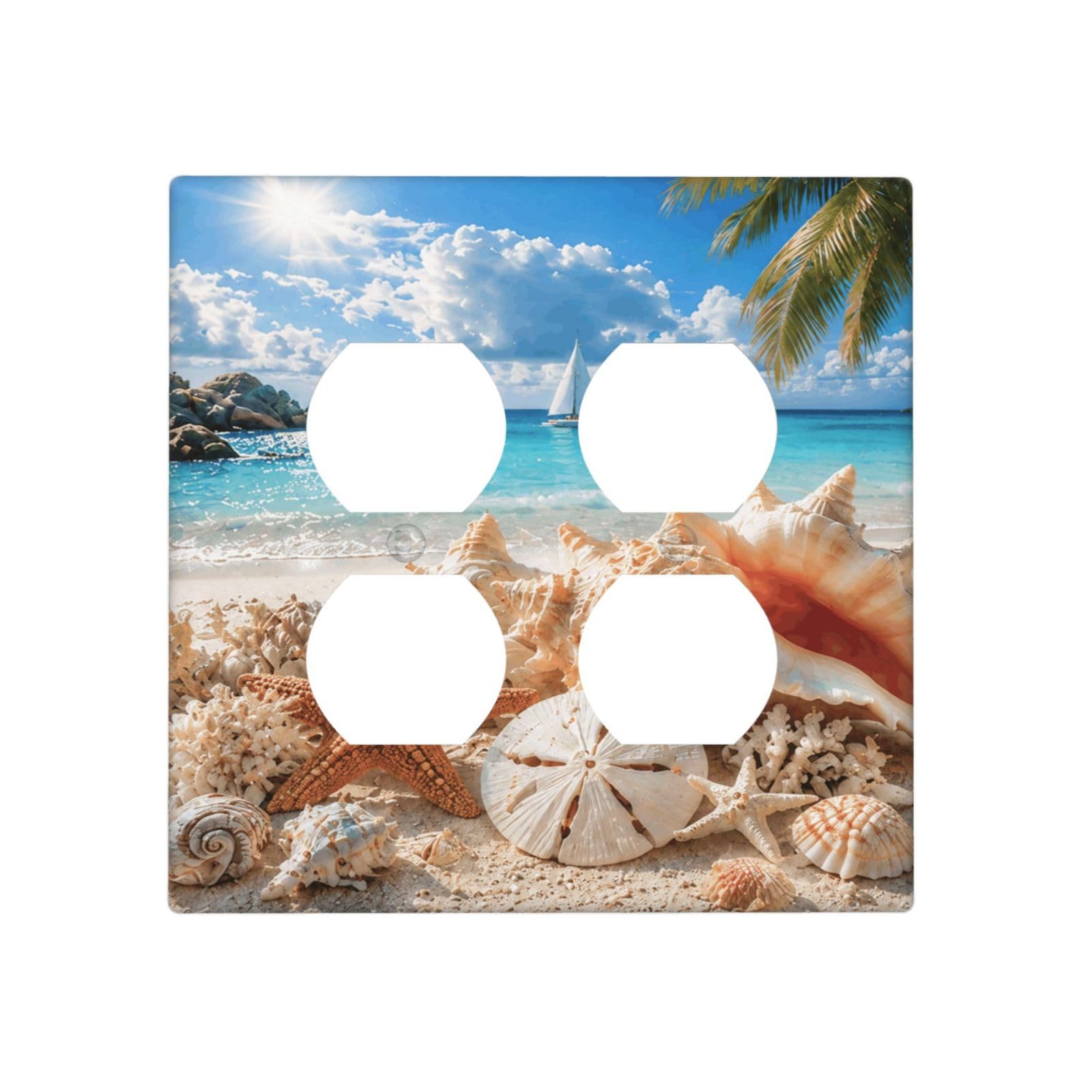 Xuejiaku Decorative Outlet Covers Beach Seashell Starfish Ocean 2-Gang Duplex Light Switch Covers Gfci Wall Plate Coastal Tropical Receptacle Switchplate for Bedroom Home Decor