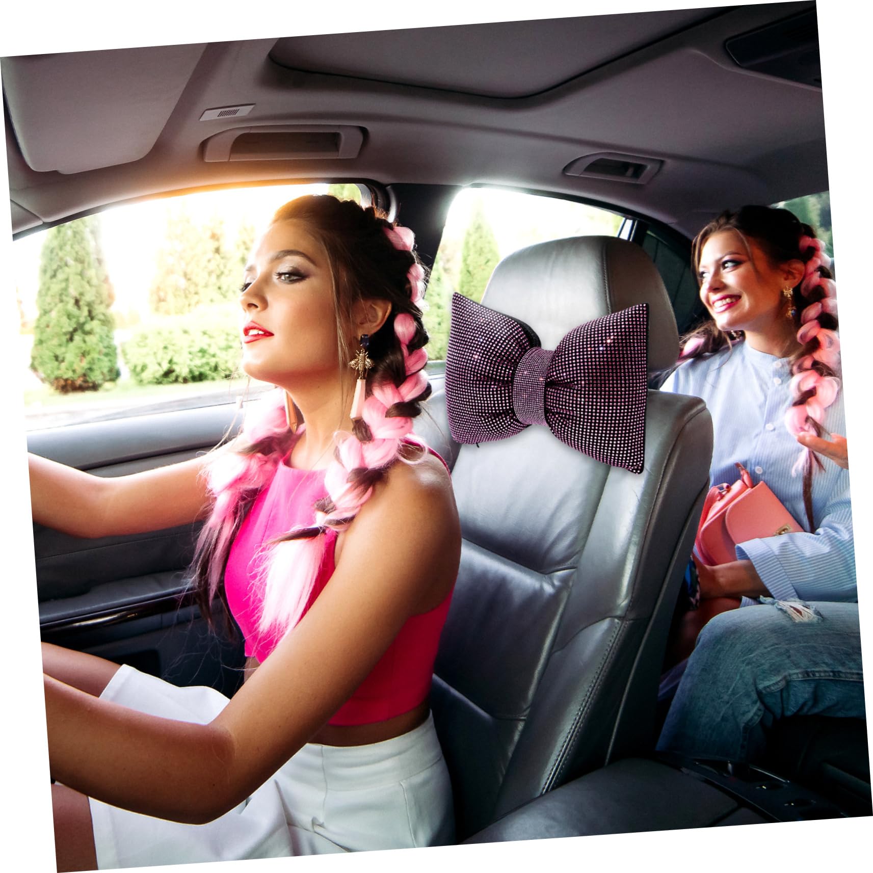 Coussin D’Appui-tête Voiture Nœud Rose, Lot de 2