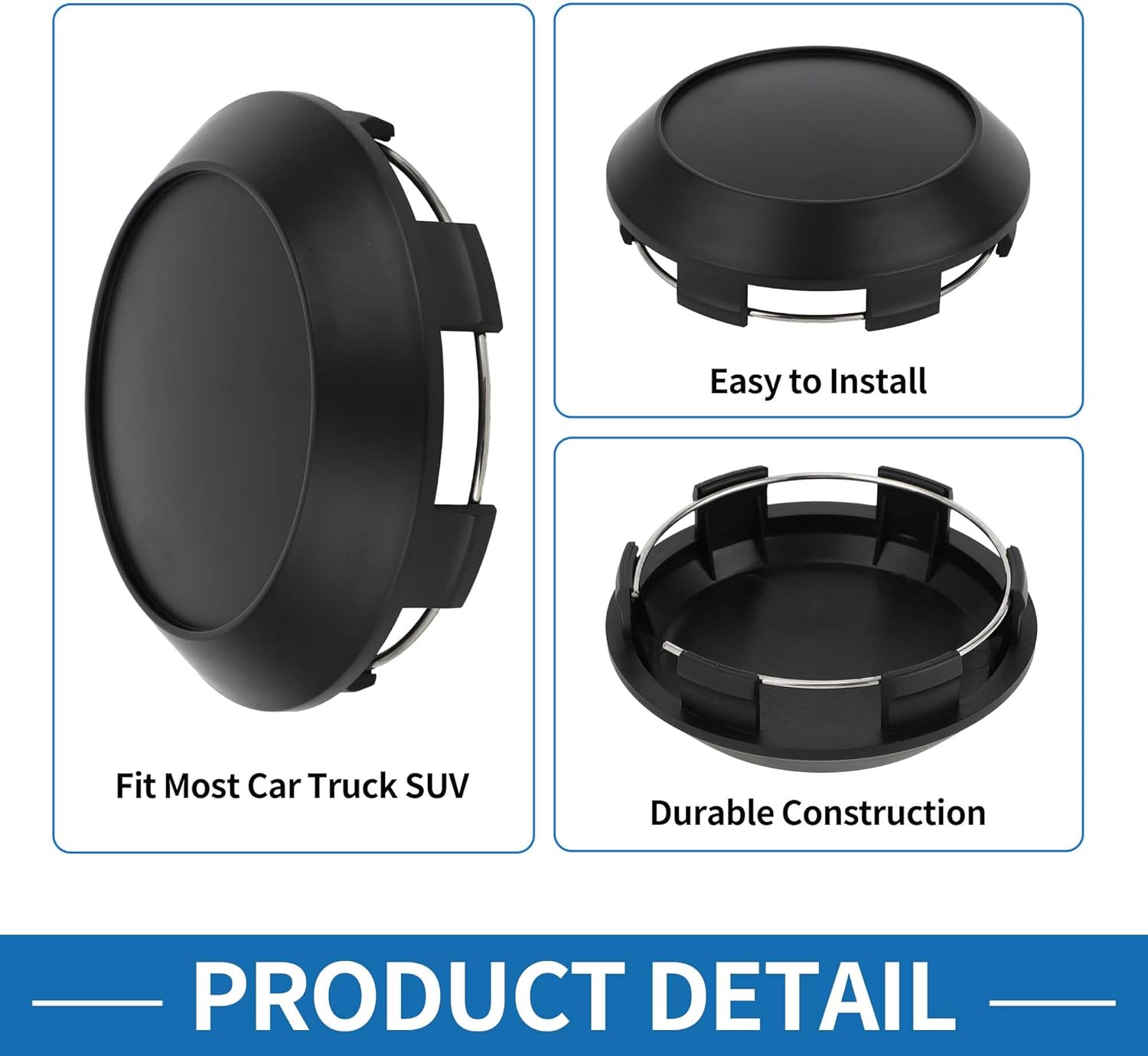 4Pcs Universal Wheel Center Hub Cap Durable 102mm 4.02" Outside Diameter Vehicle Hub Covers for SUV Truck Automotive Plastic Matte Black