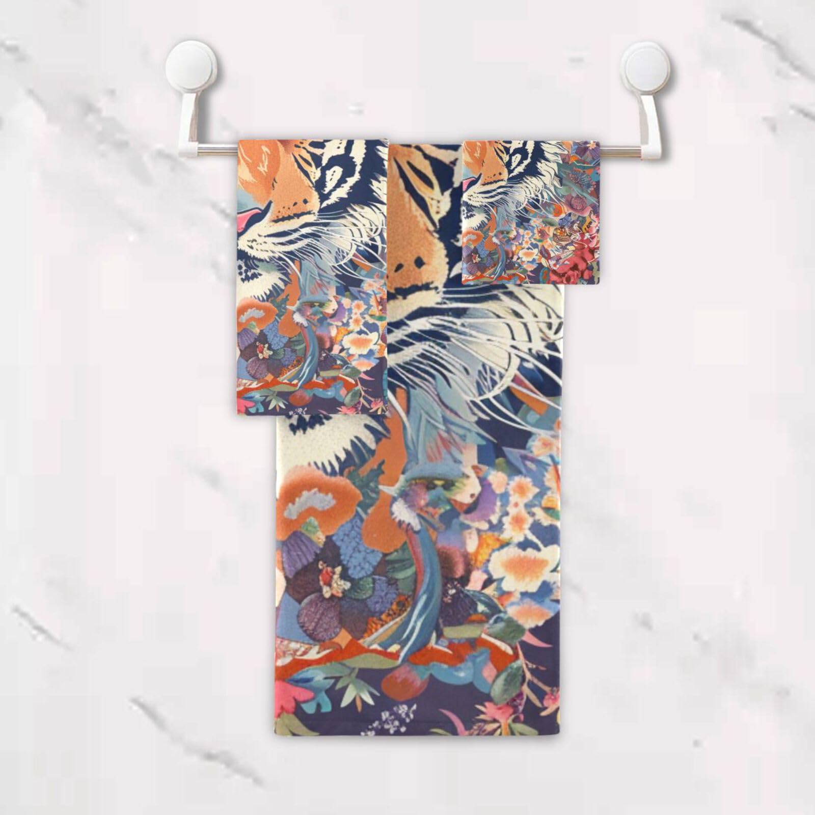 Styl boho kwiat kwiatowy tygrysy szybkoschnące ręczniki do twarzy zestaw 3 sztuk, 1 ręcznik kąpielowy 1 ręcznik do rąk 1 myjka do kuchni łazienki jogi siłowni