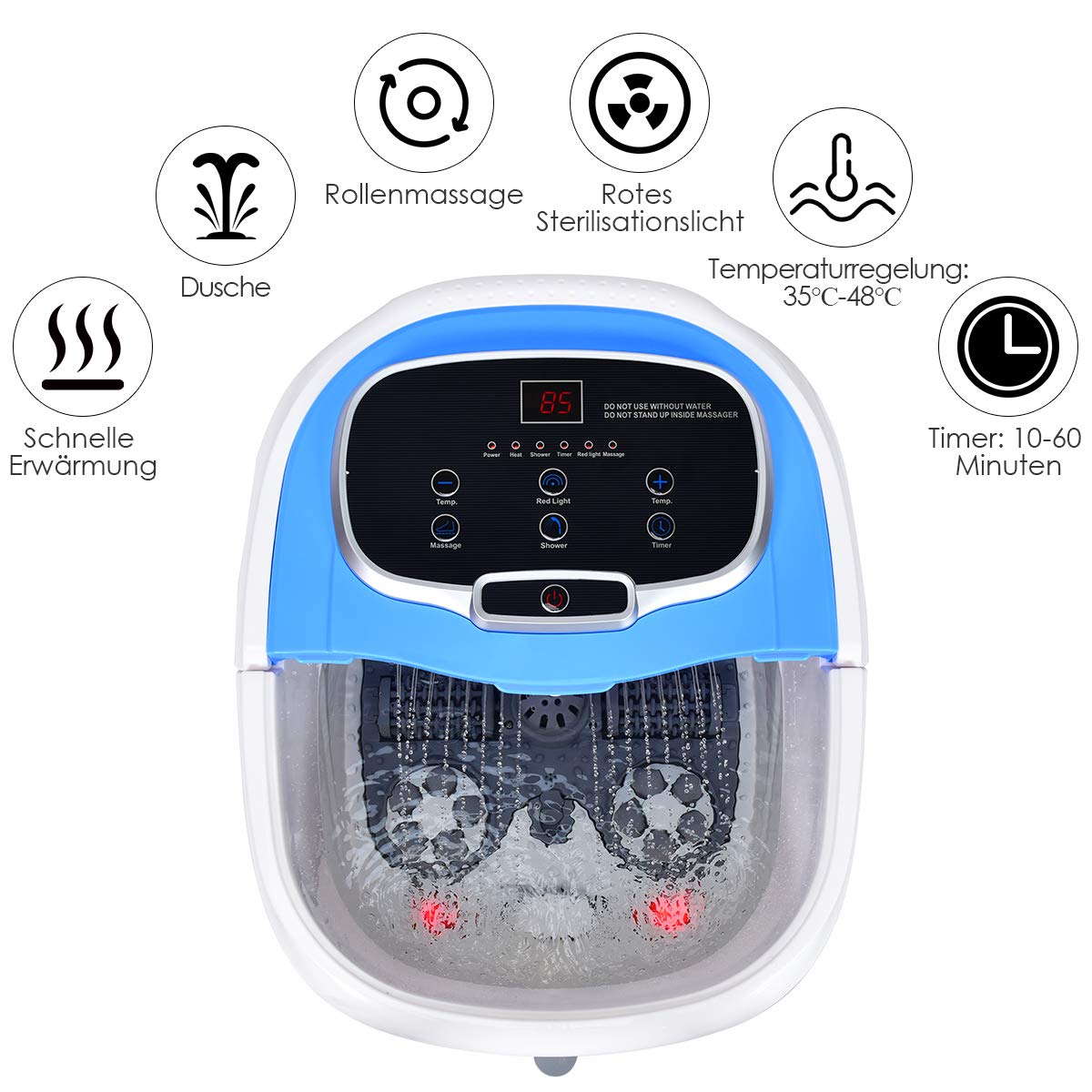GOPLUS Fußbad Massagegerät, Elektrisches Fußmassagebad, Fußbadewanne mit Massage & Heizung, Rollbar, 10-60 min. Timer, 35-48 °C, Abnehmbares Massage-Brett, zur Entspannung und Schmerzlinderung (Blau)