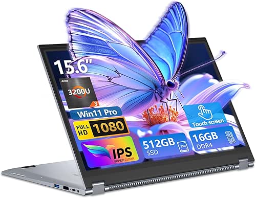 2 in 1 Laptop Computer, 15.6 Inch Convertible Laptop, 16GB
