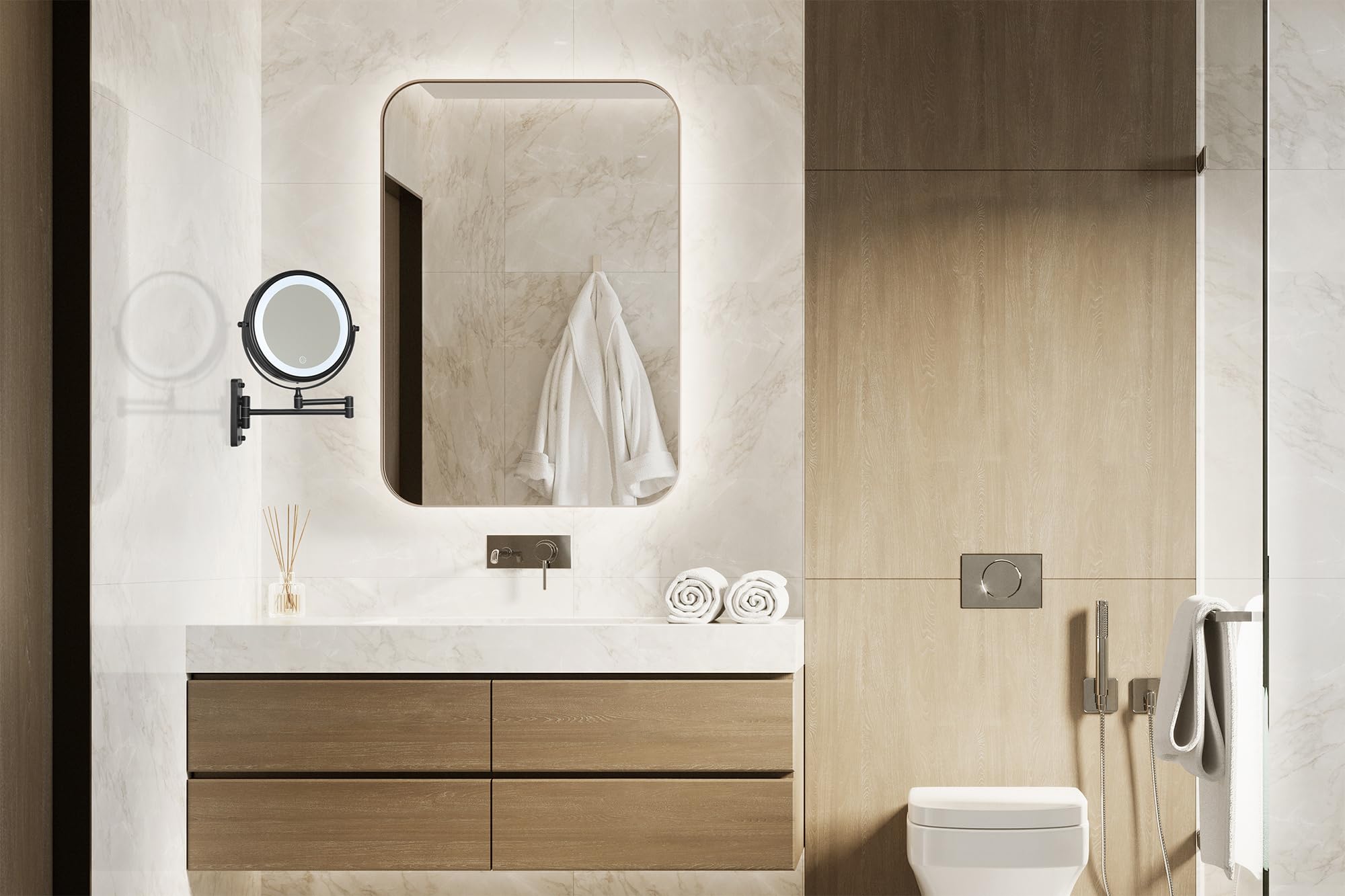 Corby Winchester Miroir grossissant Mural Lumineux LED, Double Face 1x/5x avec arrêt Automatique après 4 Minutes, Noir
