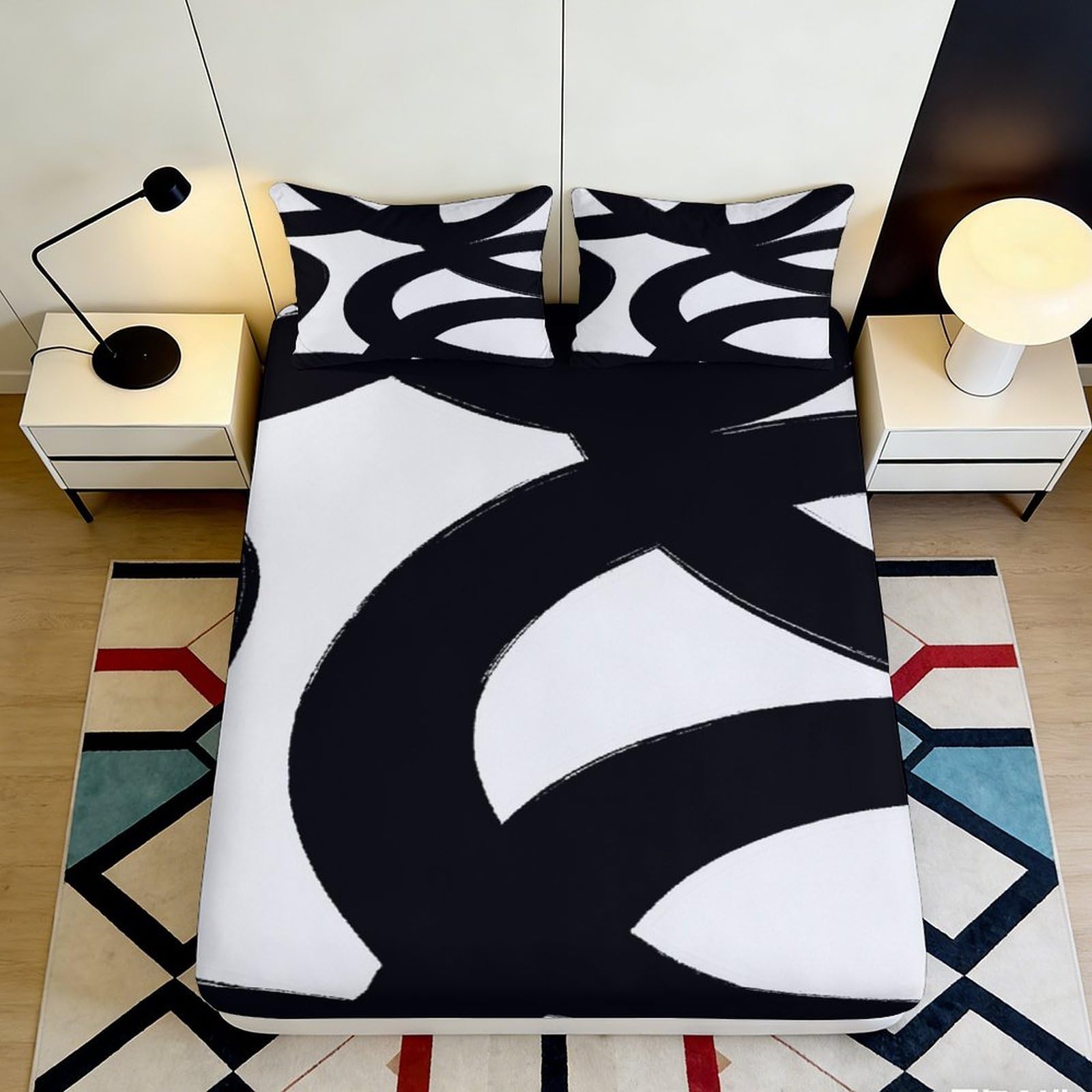 3D Printed Minimalist Abstract Fitted Sheet Microfiber Deep Pocket Non-Slip Full Wrap Bedroom Minimalist Abstract Mattress Fitted Cover 90x200x25cm