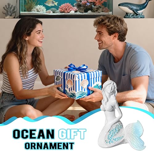 Miniatura 2 de Figura de sirena  Estatua de sirena de cola de mosaico azul de 4.4 pulgadas, temática de playa, decoración del hogar para sala de estar, baño,