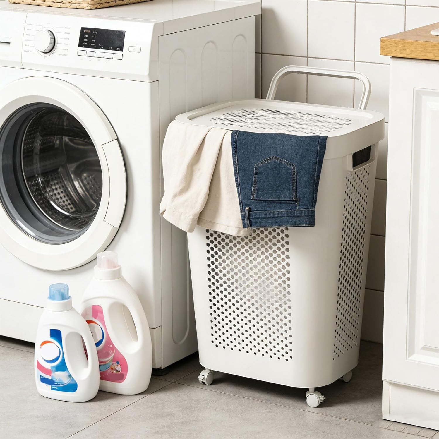 Elegant Ventilated Dirty Clothes Planner Large Capacity Permanent Polystyrene Direct Current Neat Thin for Laundry Room Modern Hamper