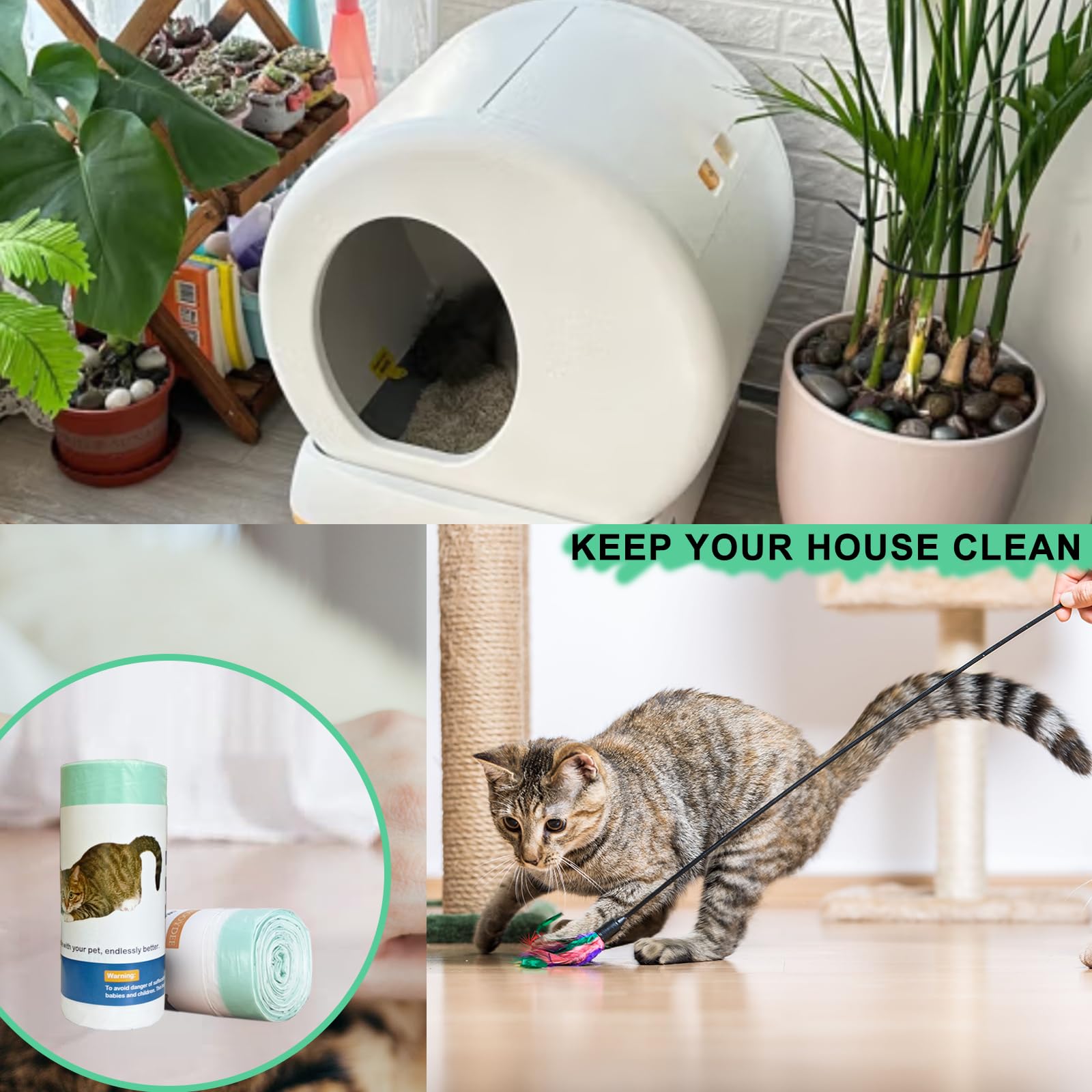 Bolsas de arena para gatos para caja de arena autolimpiable, 100 unidades, forro de cajón de residuos de repuesto con cordón compatible con caja de arena automática para gatos, 18 x 12.6