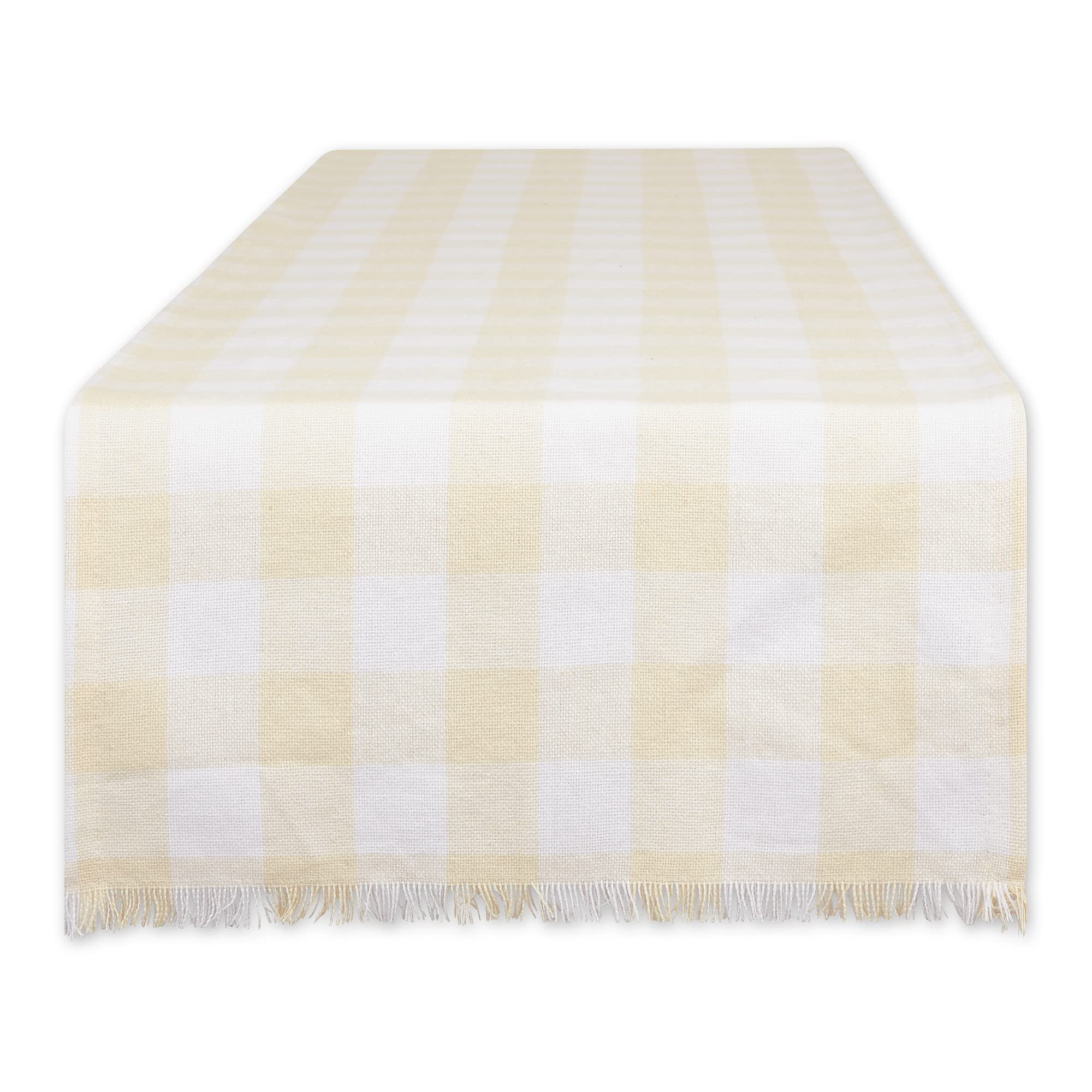 DII Heavyweight Fringed Check Tabletop Collection, Table Runner, 14x72, Natural
