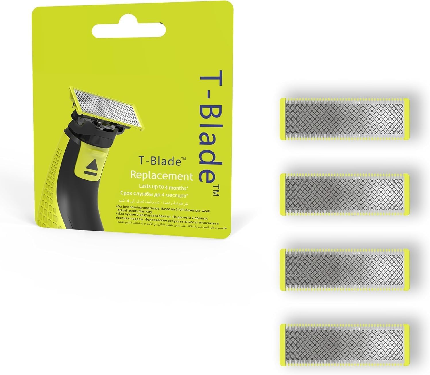 Cuchillas de repuesto T-Blade compatibles con las afeitadoras OneBlade | Alta precisión | Acero inoxidable | Larga duración - Pack de 4 unidades