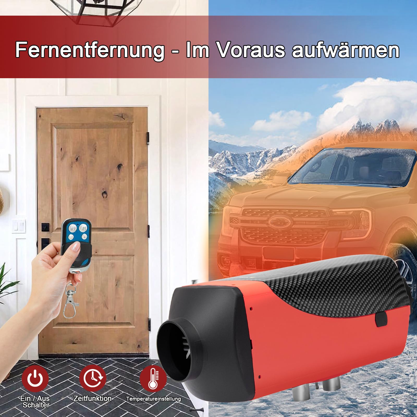 5KW Diesel Lufterhitzer, 12V Standhezung Diesel Luft Dieselheizung, Leise mit Fernschalldämpfer und LCD Anzeige, Standheizung für Auto RV Boote LKW Wohnmobil Bus (5KW-2-Rot)