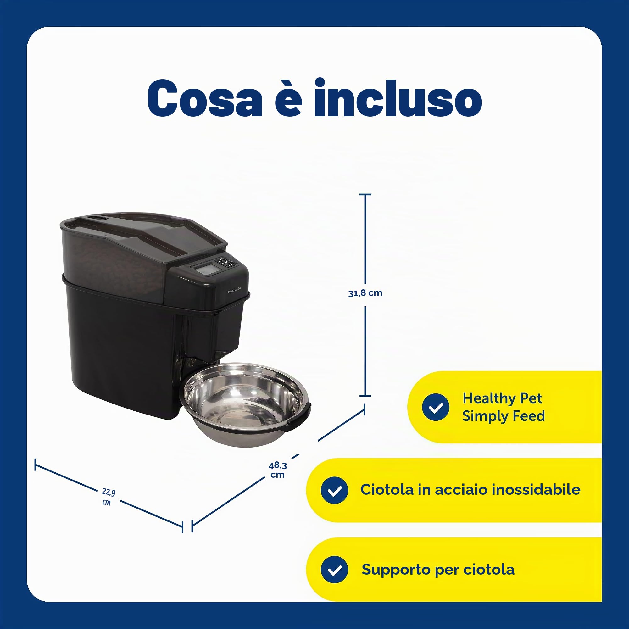 PetSafe Healthy Pet Simply Feed - Distributore Automatico di Cibo Secco con Programmazione dei Pasti e Controllo delle Porzioni, Alimentazione a Batterie e Capacità 24 Tazze
