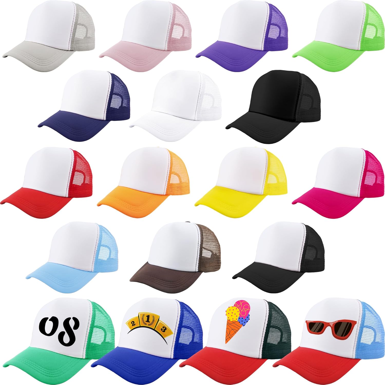 18 Pcs Kids DIY Sublimation Trucker Hats Blank Trucker Hats Summer Mesh Baseball Caps for Kids Summer Outdoor Sports