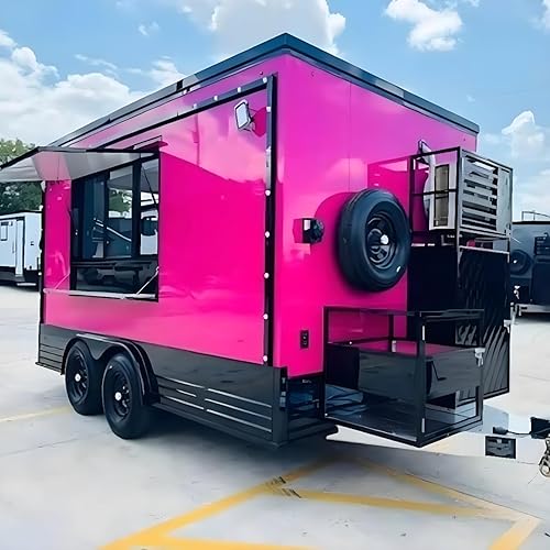 Mobile Food Service Trailer with Complete Catering Equipment, Easy‑Clean Commercial Mobile Cart, Stainless Steel Cooking and Service Station, Hot and Cold Food Cart, for Outdoor Mobile Business