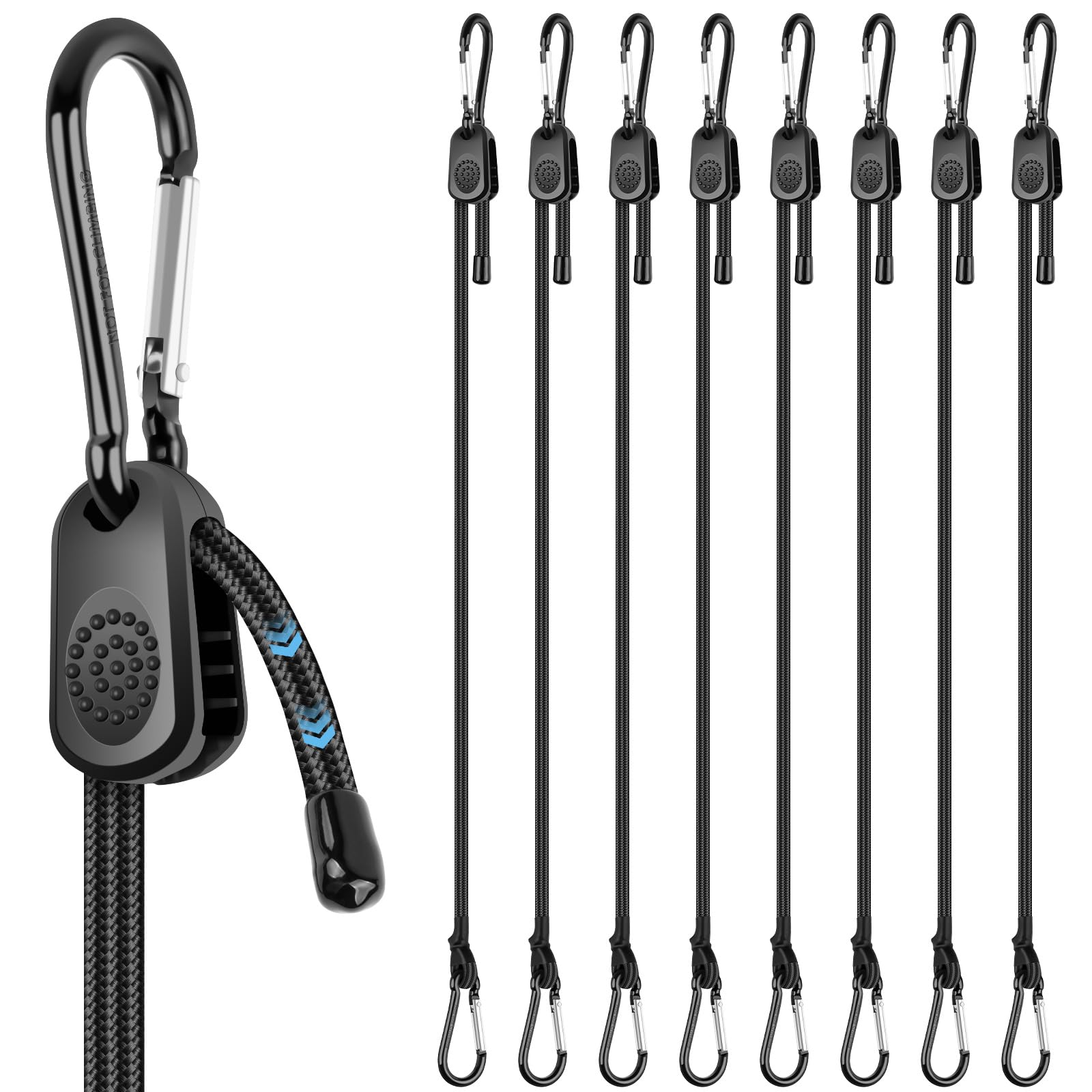 Adjustable Bungee Cords with Hooks 60 Inch, 8 PCS Adjust from 7" to 60" Carabiner Bungee Cords Heavy Duty Outdoor for Camping, Cargo, Bike,Tarps, Tents, Bike, Luggage, Boats,etc