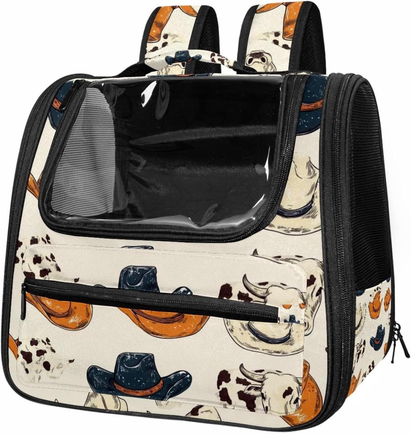 Portable Travel pet Backpack Carrier Hamster Bag Small Dog cat Carrier Breathable Hang Bag, Western Cowboy Hat Cactuses