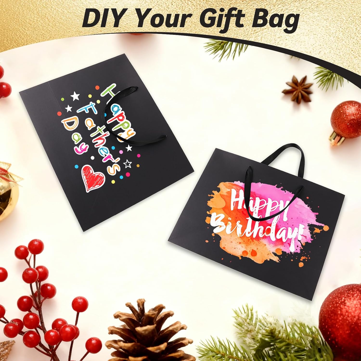 Addblu 5 Pack Large Black Gift Bags with Handles - Includes 10 Tissue Papers, 12.6x8.7x4 Inches for Men Birthday Party, Wedding, Bridesmaid, Groomsmen, Shopping Business, Christmas (Black Medium - 5Pcs) - Image 7