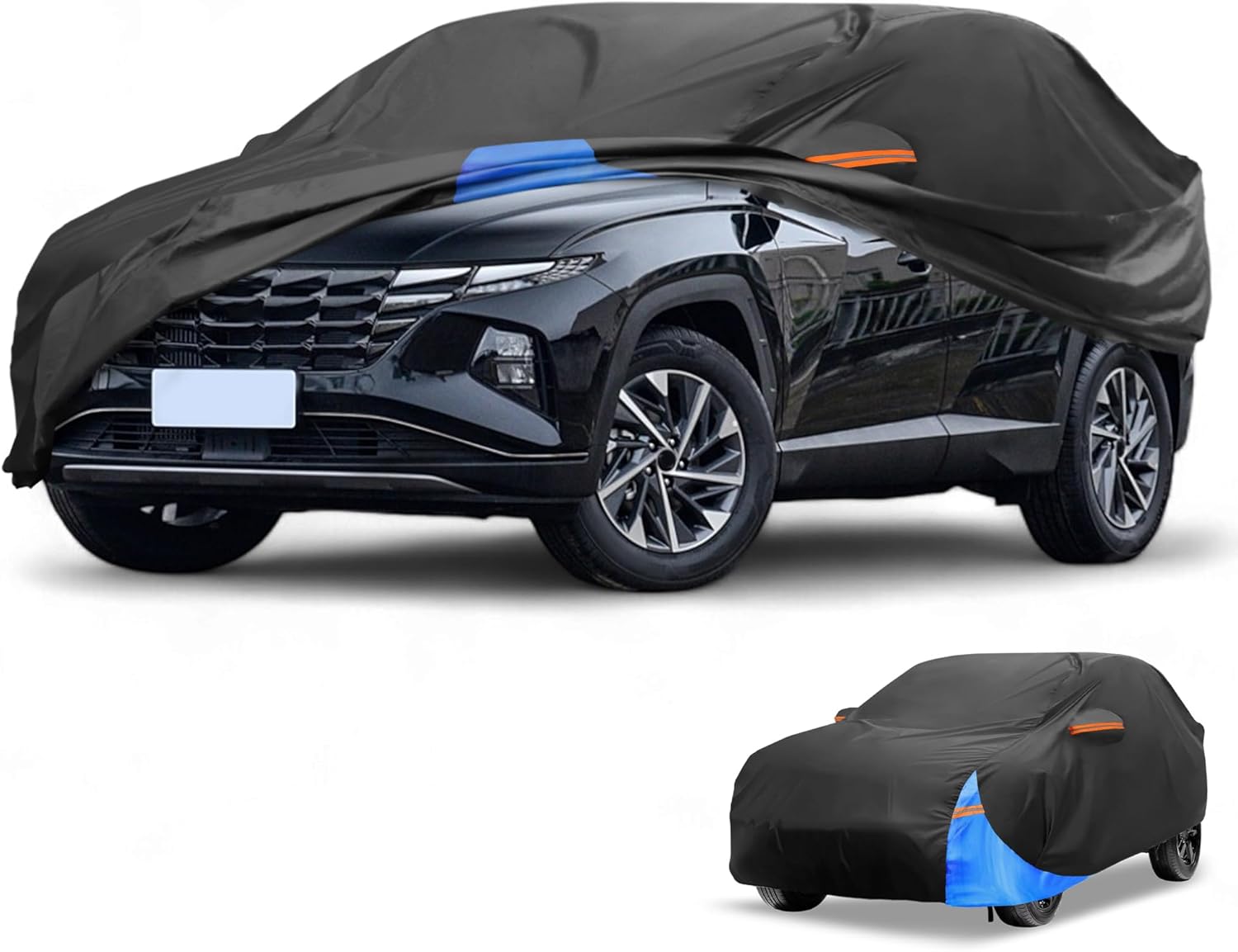 All-Weather Waterproof Car Cover - UV-Resistant Outdoor Full Exterior Protection for Hyundai Tucson 210D-PU Black Blue with Right Side Zipper