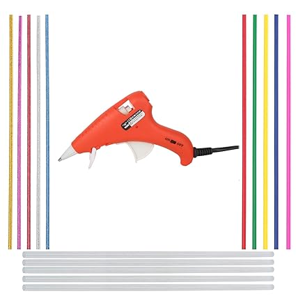 W WADRO 20 Watt Leak Proof Hot Melt Glue Gun Kit with 2 Pair of Transparent, Coloured and Glitter Sticks Combo Pack (Random Colour)