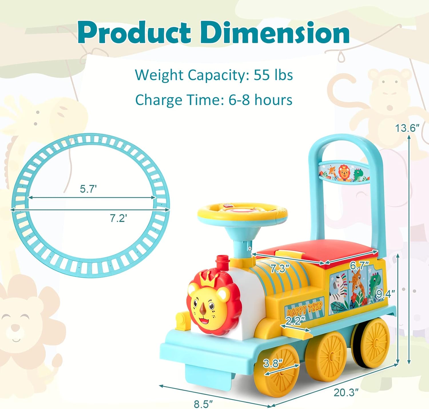HONEY JOY Ride On Train with 16 PCS Tracks, 6V Battery Powered Electric Ride On Toy for Kids, Flashing Lights & Music, Storage Seat, Playable Without Tracks, Gift for Boys and Girls (Blue)
