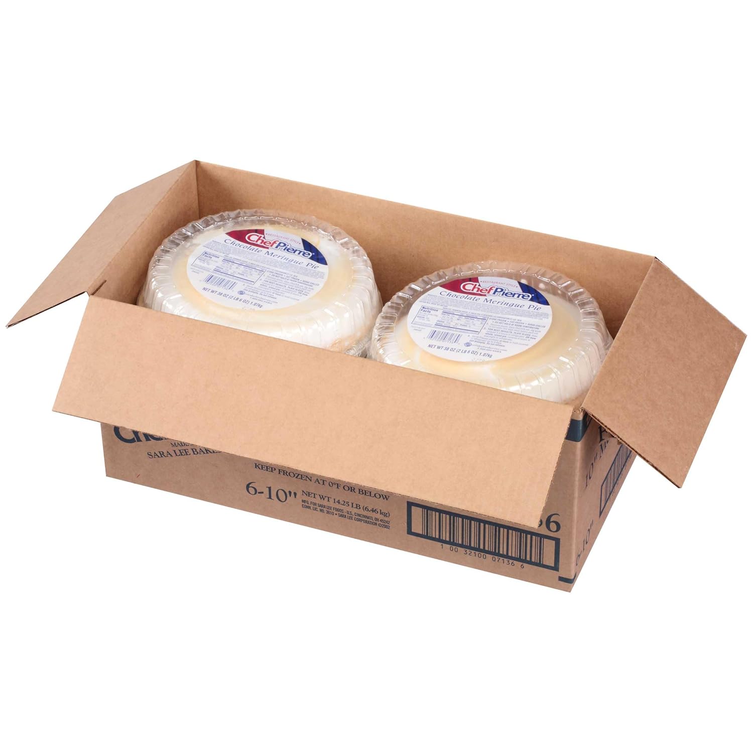 Sara Lee Chef Pierre Chocolate Traditional Meringue Pie, 10 inch -- 6 per case.