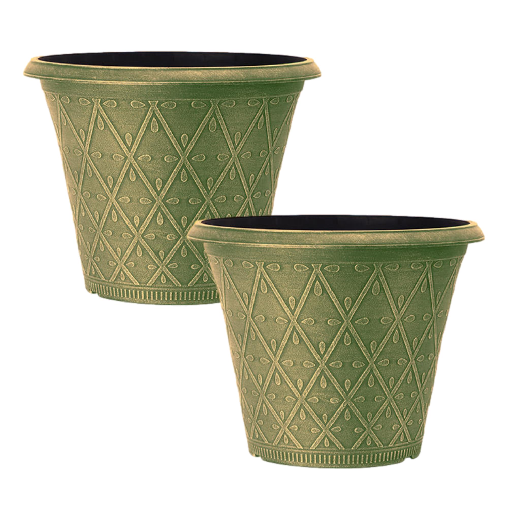 Fyne-Finds Set of 2 Plastic Prisma Planters 30cm, 12inch Festive Green 9 Liter Pots Garden Patio Plant Cover Home Decor Weatherproof Drainage Holes