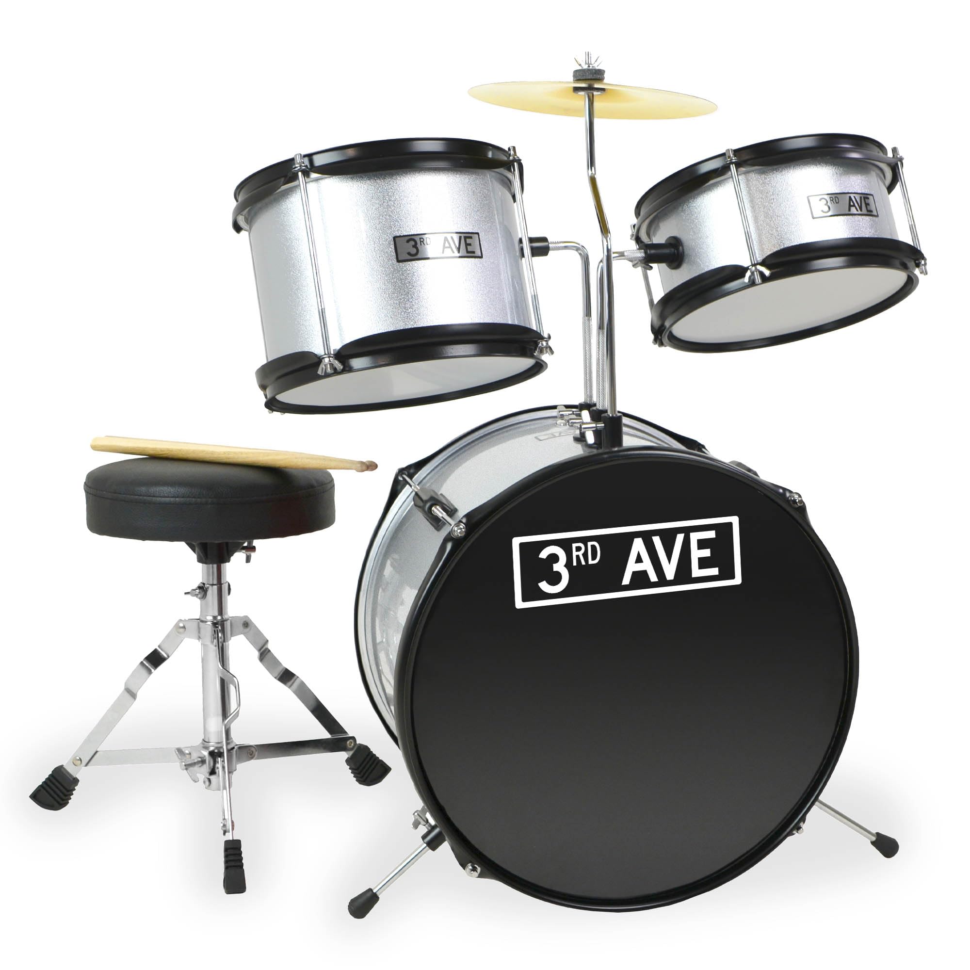 3rd Avenue - Beginner Drum Kit - 3 Piece - Silver