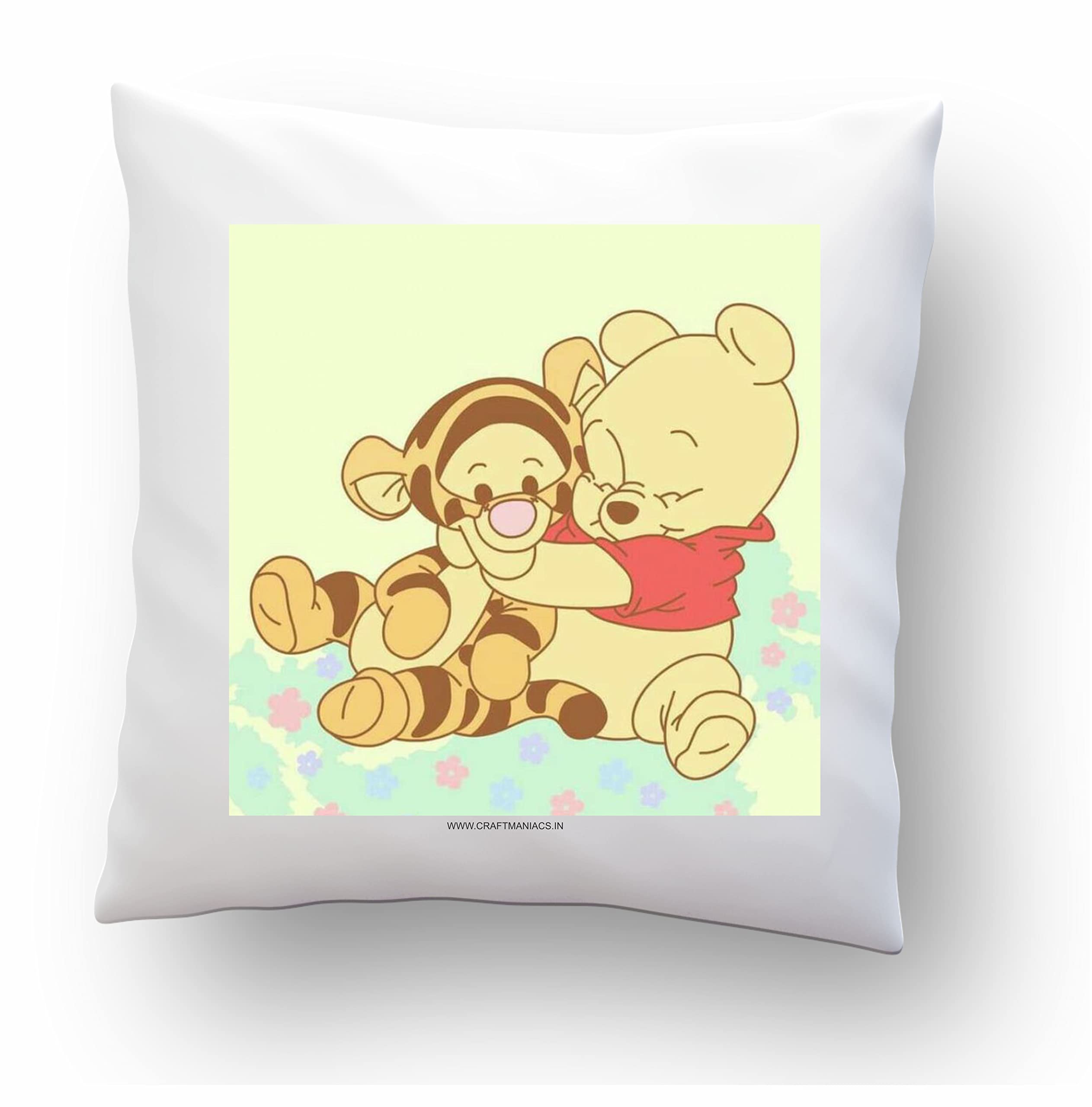 CRAFT MANIACS Winnie The Pooh and Baby Tigger Playing Fight 16 * 16 INCHES Pillow with Filler | UBER Cool Merch for Kids,BFFs & Cartoon Lovers