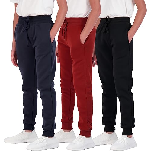 Real Essentials 3 Pack: Boys Cotton Active Fleece Jogger Sweatpants