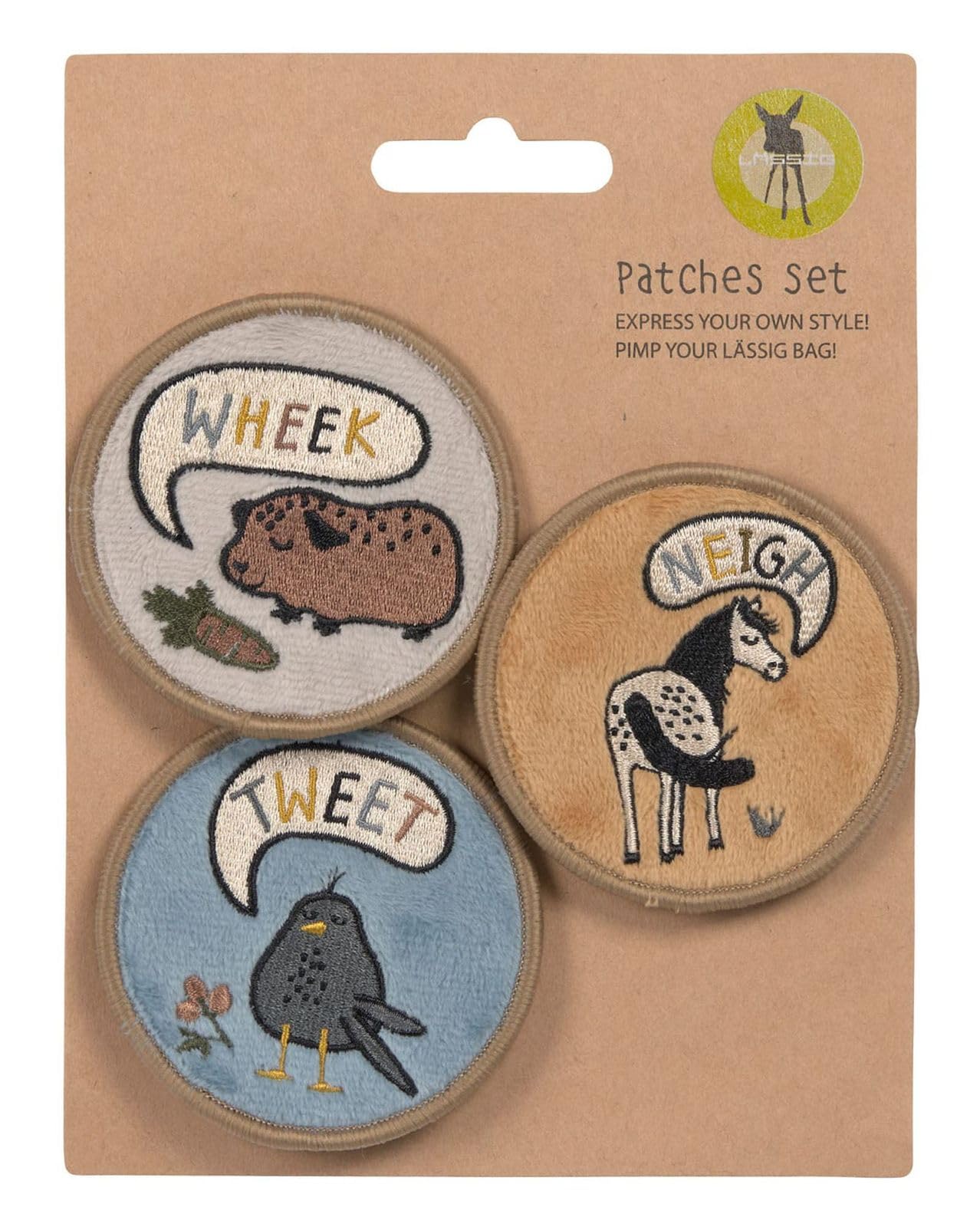 LÄSSIG Anhänger- und Patch-Set (3 Stk.) mit Druckknopf – Happy Prints