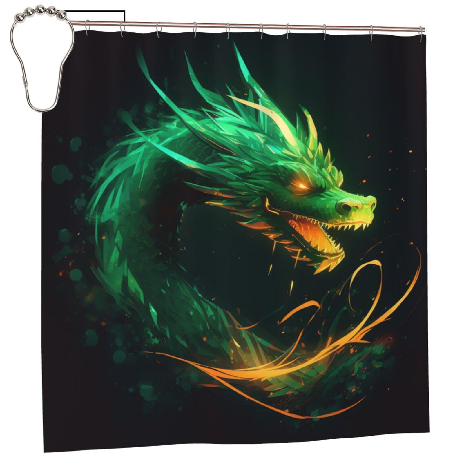 Rideau de douche anti moisissure dragon chinois 12 crochets grand format 183x183