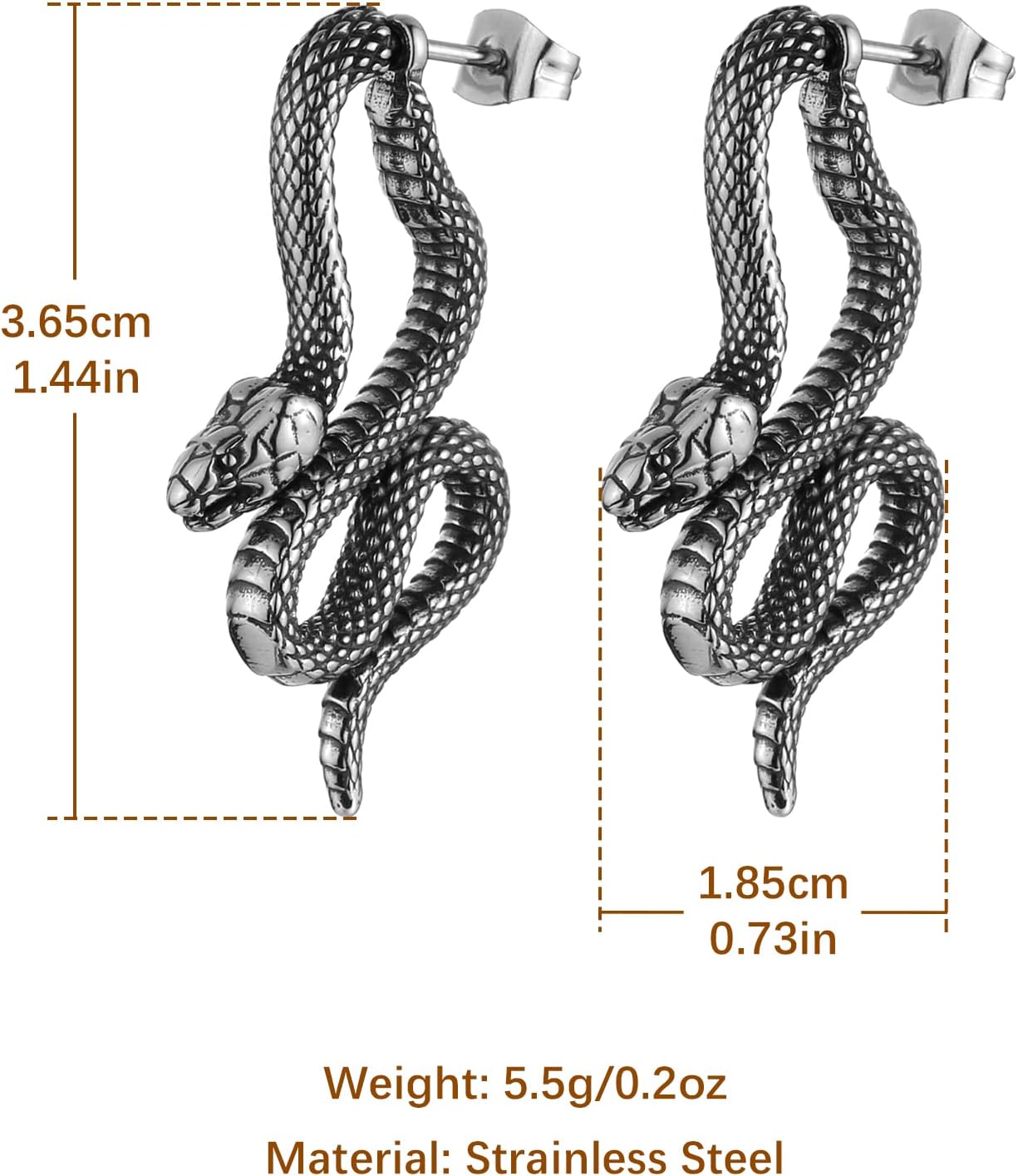 HZMAN Gothic Snake Earring Stainless Steel Punk Hip Hop Green Eye Animal Snakes Piercing Earrings Party Jewelry Gift for Men Women - Image 5
