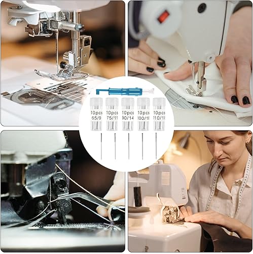 Miniatura 6 de 50 agujas para máquina de coser, variadas universales, Hax1 65/9, 75/11, 90/14, 100/16, 110/18, con enhebrador de agujas para Bernina Singer Janome