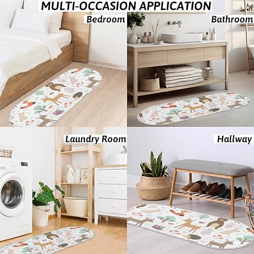 Miniatura 5 de Alfombras ovaladas peludas de animales lindos del bosque para dormitorio, alfombra estética de felpa suave y absorbente, ideal para sala de estar,