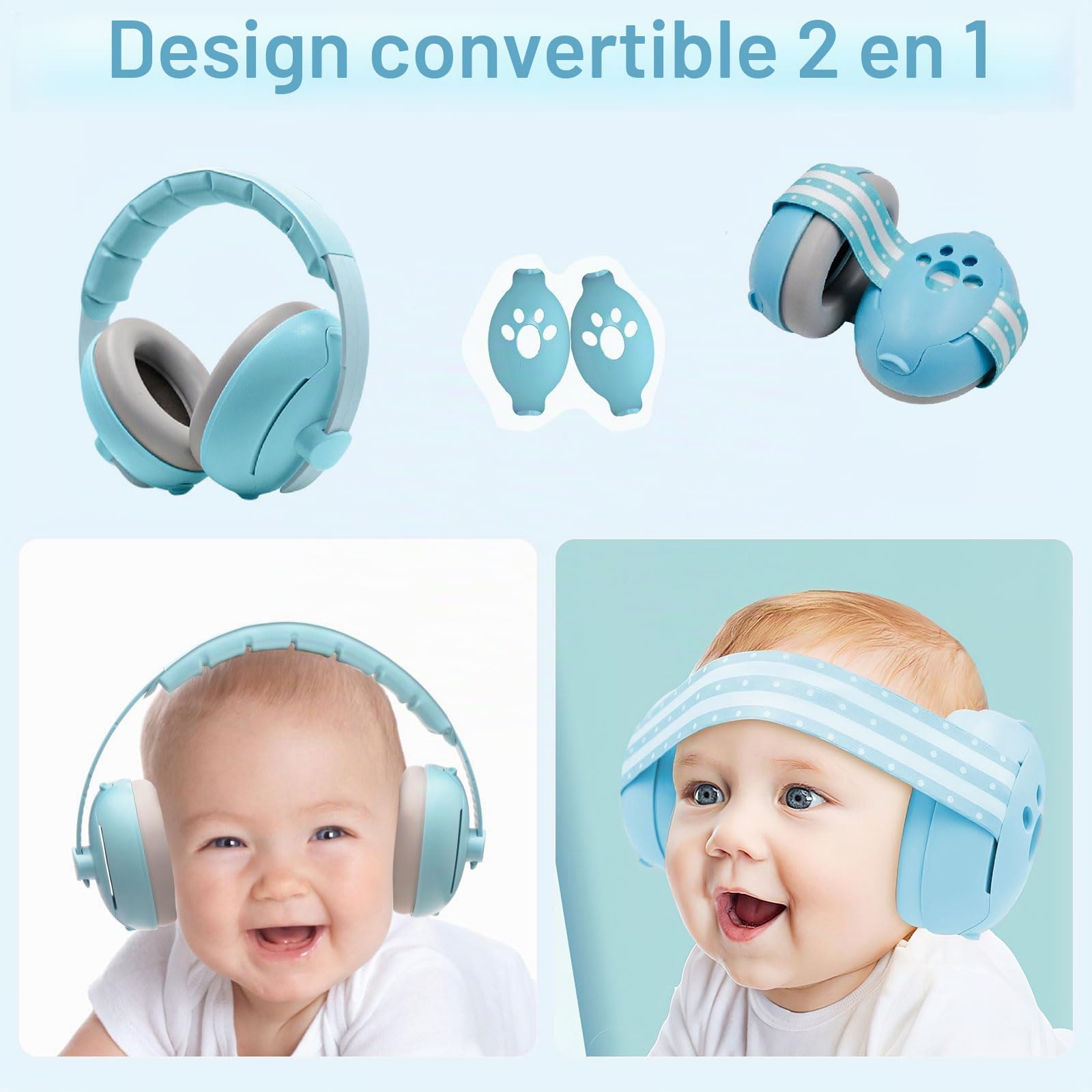 TNSLAND 2 en 1 Casque Anti Bruit Bébé Casque Bébé Anti Bruit Confortable et Réglable Convient pour le Sommeil et les Activités Réglable et Confortable Protection Auditive pour les Enfants de