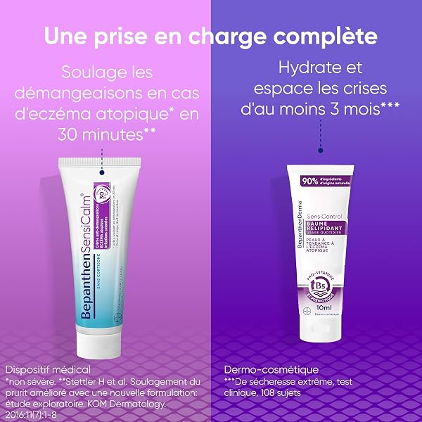 Bepanthen Sensicalm Crème Eczéma & Anti Démangeaisons - Soulagement Rapide 30 min - Eczéma Atopique - Sans Parfum ni Cortisone - Grand Format 50g + BepanthenDerma SensiControl Baume Relipidant 10ml - 2